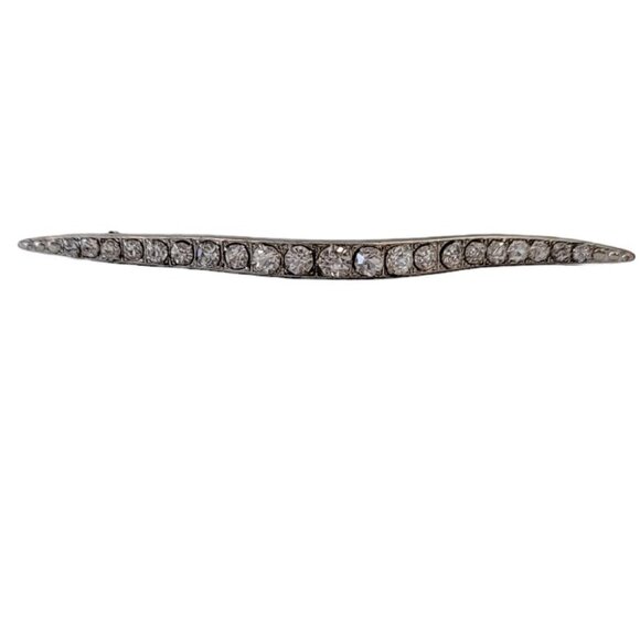 Silver Tone Clear Rhinestone Art Deco Arched Bar Pin, M613 - Picture 3 of 8